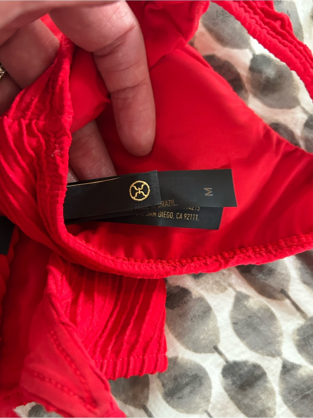 Textured Red Bikini Top with Gold Logo Detail - Picture 4 of 4